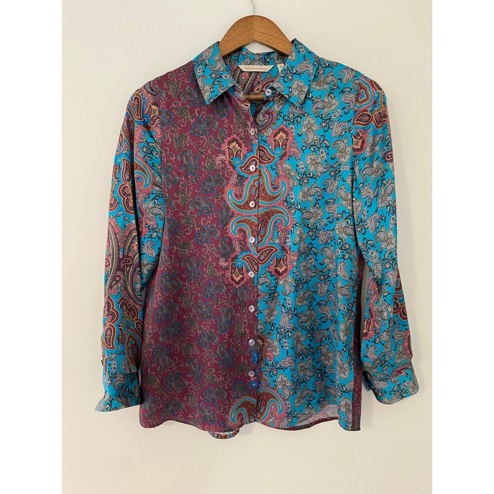 Soft Surroundings Lilit 100% Silk Paisley Long Sleeve Button Down Top XS EUC
